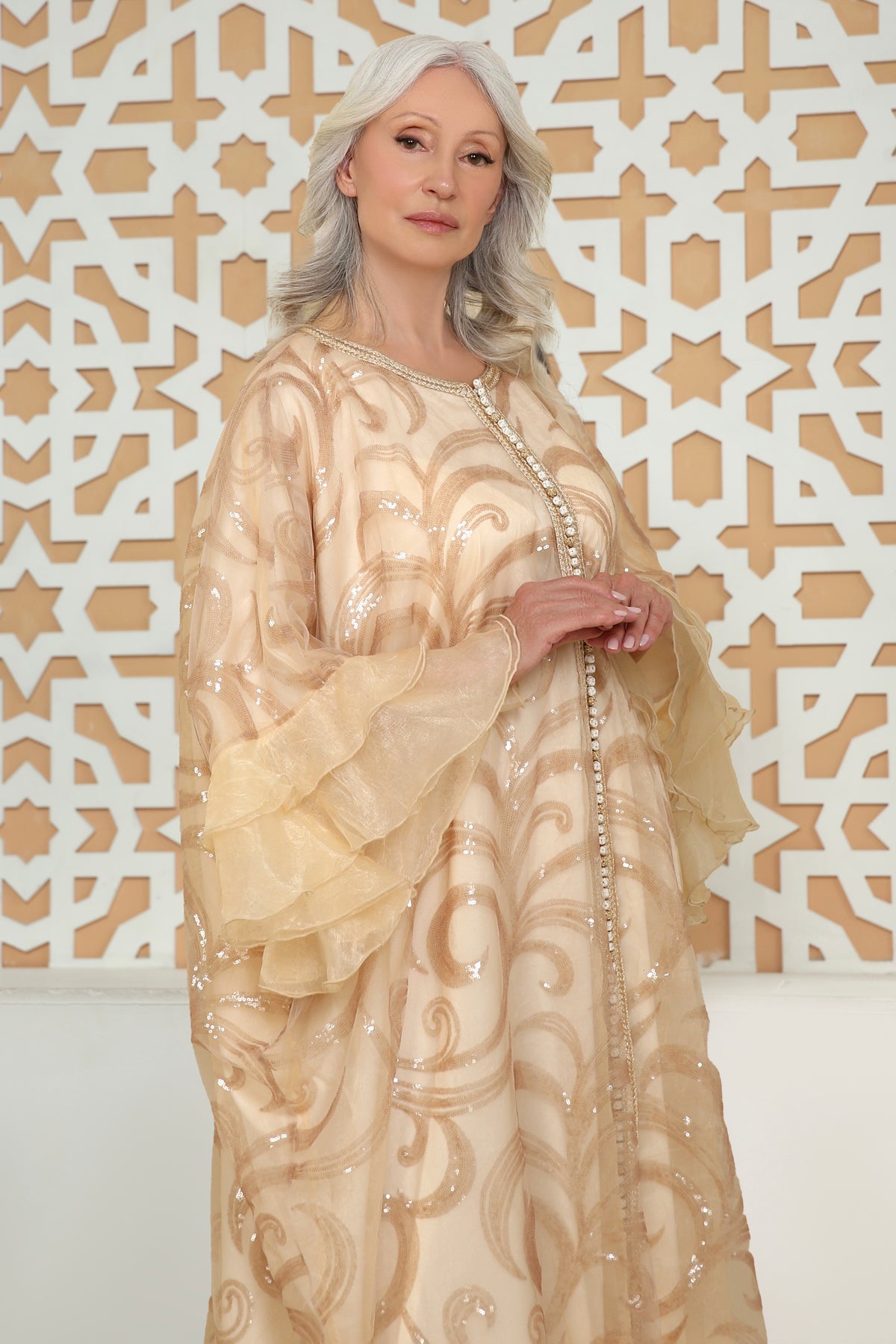 Couture Collection | Beige Sequin Caftan