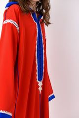 Hooded Blue Lining Jalabiya - Red