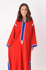 Hooded Blue Lining Jalabiya - Red