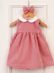 Red Checkered Dress with Hair Clip