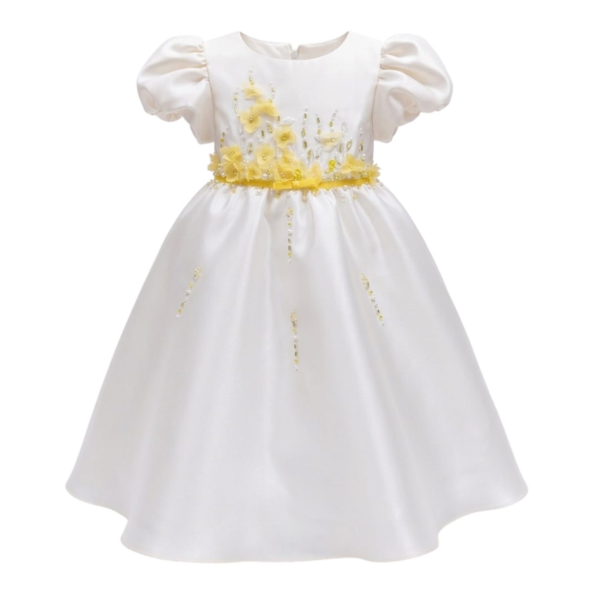 Ivory Mikado Silk with Organza Flowers