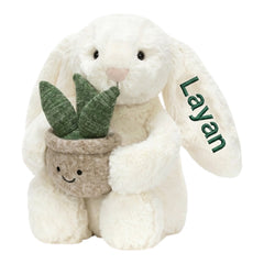 Personalized Cream Bunny with Plant