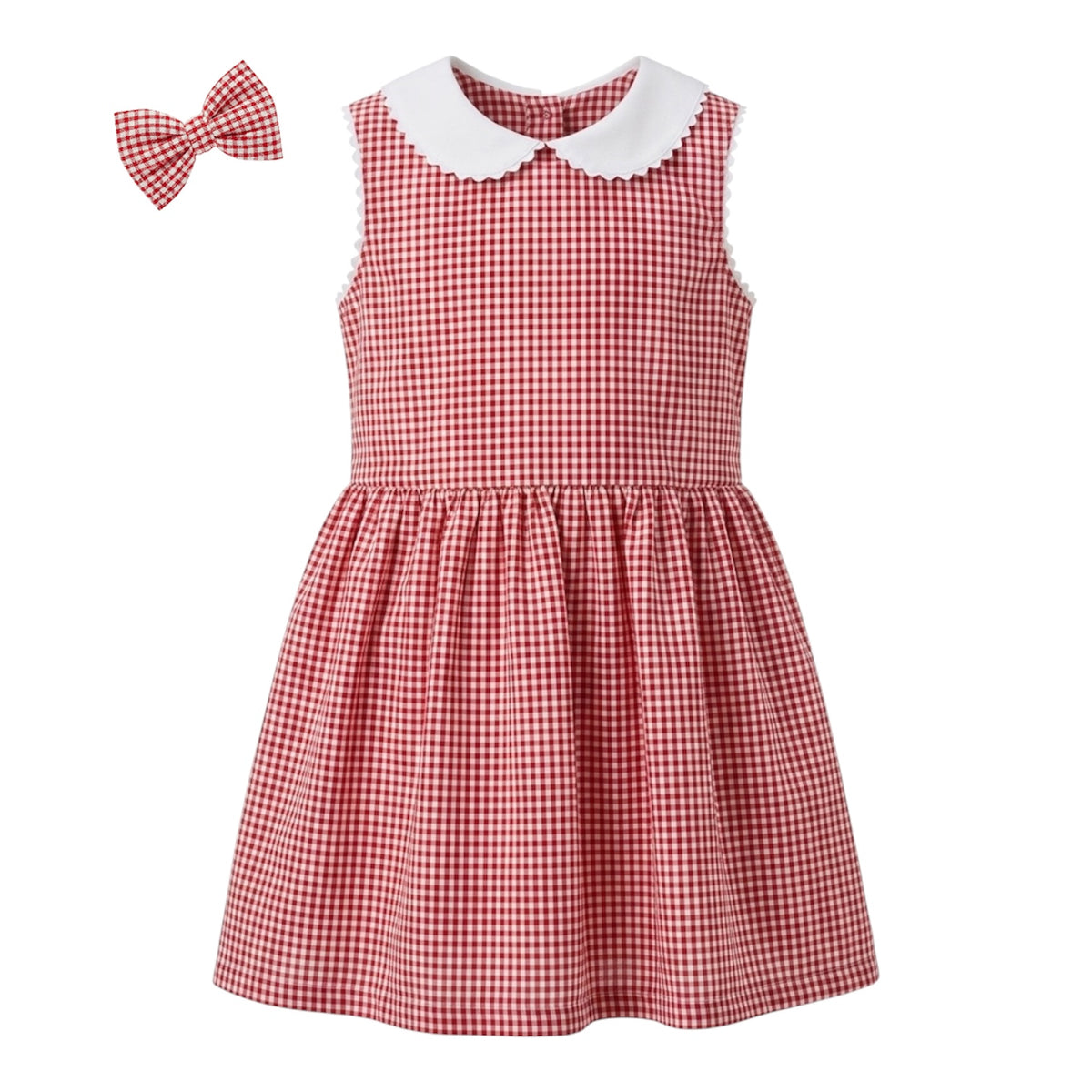Red Checkered Dress with Hair Clip