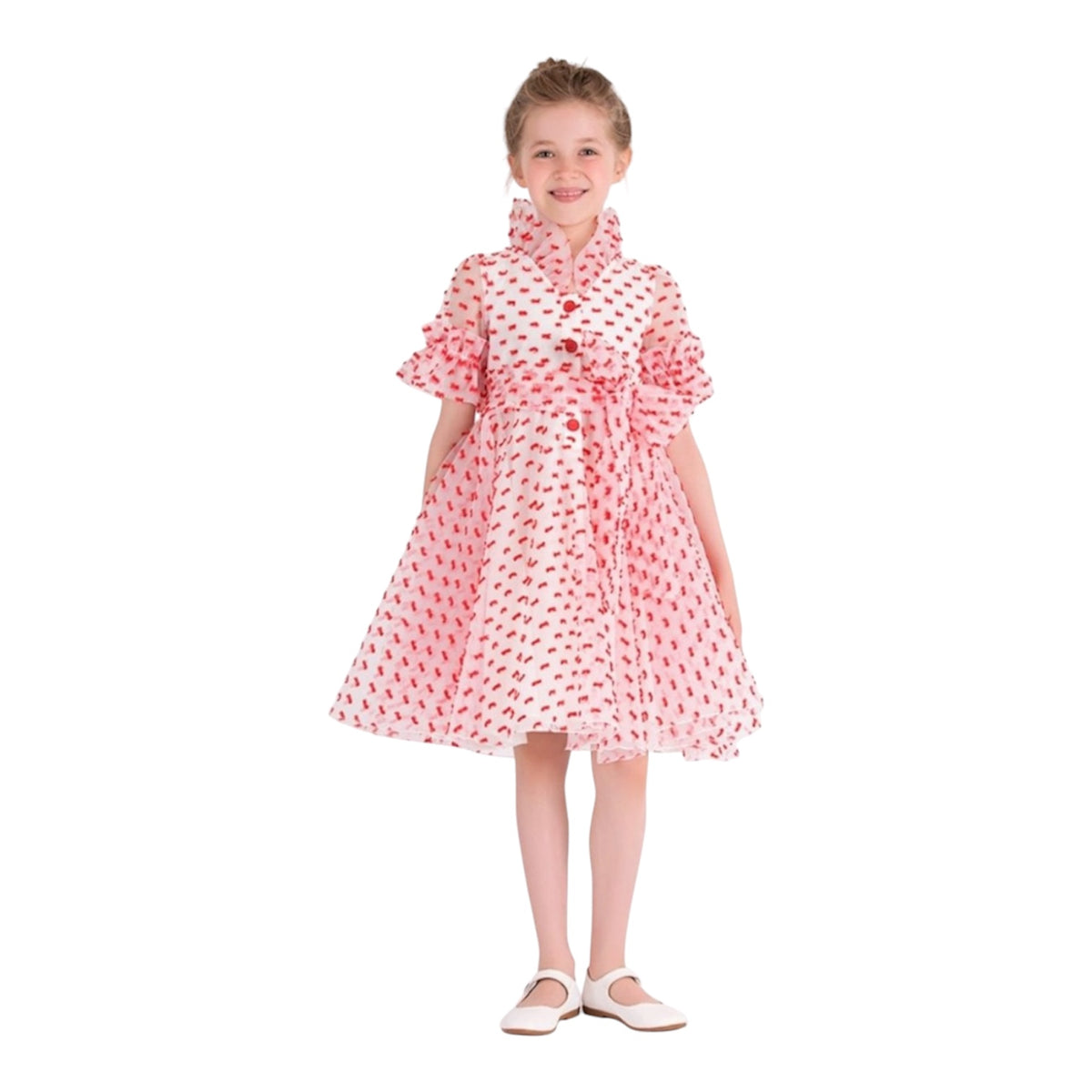 Red Flared Dot Dress