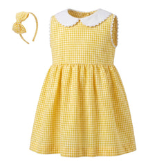 Yellow Checkered Dress with Headband
